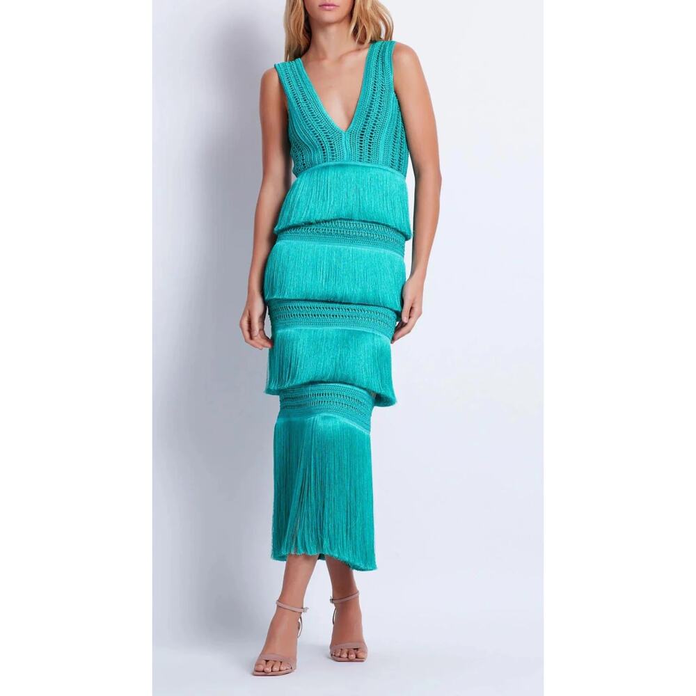 PatBO PLUNGING FRINGE MIDI DRESS Size 2